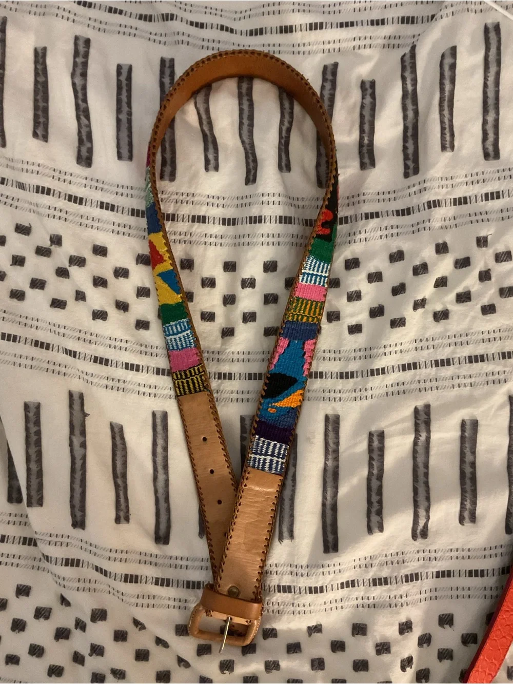 Colorful Woven Belt with Geometric Embroidery
